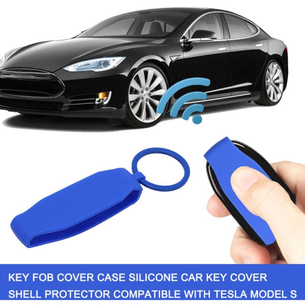 Silikon nyckelbricka skyddande skal, bilnyckel skalskydd kompatibel med Tesla Model S, modell: blå 267