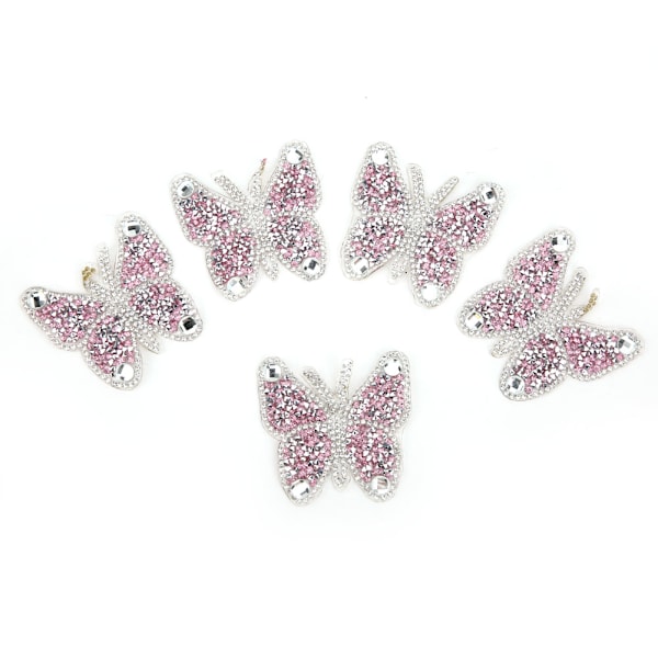 5 stk Rhinestone stofflapper Broderiklistremerke Smeltelim Applikasjon Dekor Rosa