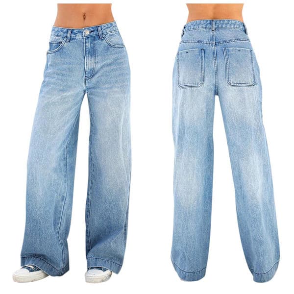 Vida jeans för kvinnor, hög midja, lösa raka denimbyxor S
