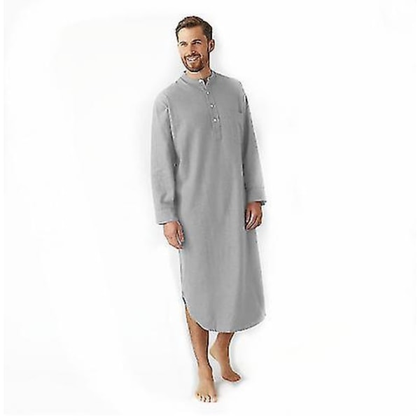 Soft Cotton Mens Hooded One-piece Sleepshirt Nightgown Pajamas Gray 2XL