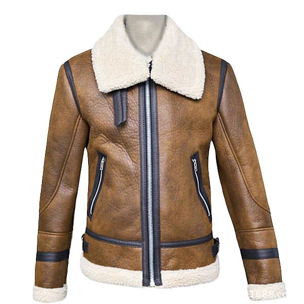 Vintermænds Brun Læderjakke med Pelskrave, Lynlåslukning (3XL)