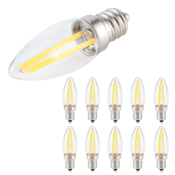 10 stk E12 lange glødetråd Små LED-lamper Dæmpbar lampe 1,5W AC110V til hjembelysning