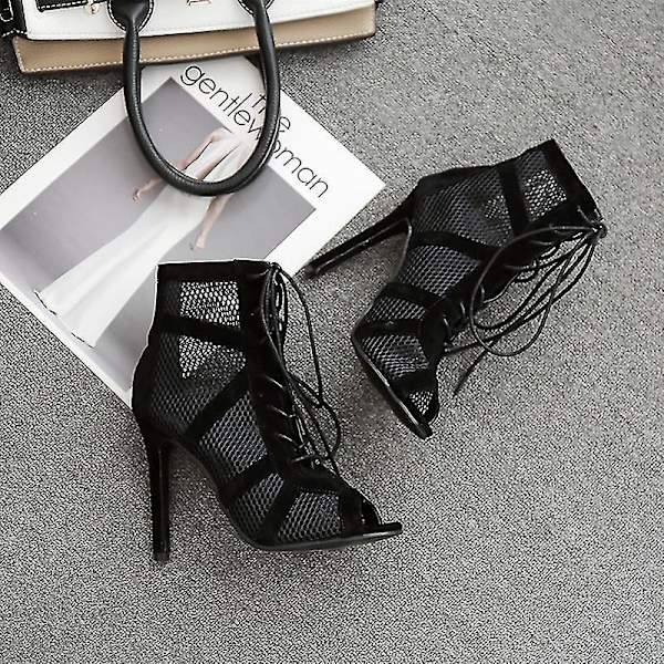Svarta Mesh High Top Dansskor för Kvinnor - Snygga Ballroom Boots för Salsa Tango Fester