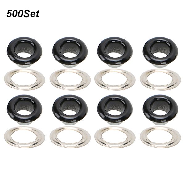 500 set Öljetspänne Metallic Grommet Skor Läderväskor DIY Craft Knapp Nitverktyg 4,5 mm Svart