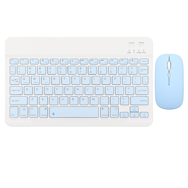 10-tums Bluetooth-tangentbordsset USB-laddning Ultratunt Tyst trådlöst tangentbord med DPI-mus för mobiltelefon bärbar dator Sky Blue