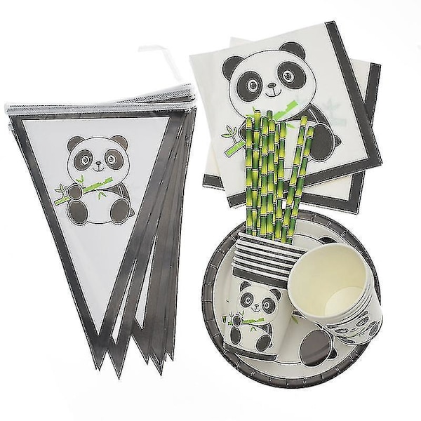 Happy Birthday Panda Party Dekorationssæt - Banner, Balloner, Kagepynt, Gaveposer Dug