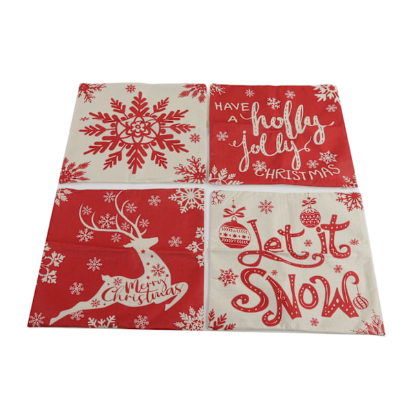4 stk. Juleputetrekk 45x45cm Hjort Snøfnugg Snømann Komfortable Myke Lin Juleputetrekk til Hjem Sofa 01