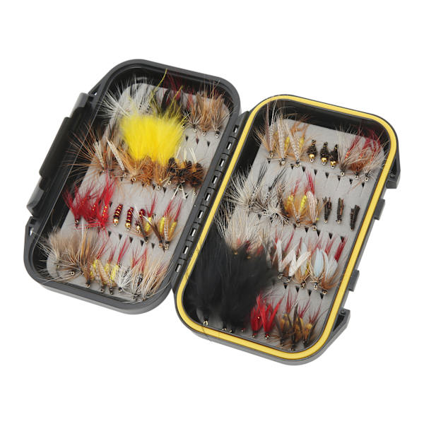 72 stk Fluestangfluer Kit Rustfritt stål Holdbart materiale Levende lyse farger Fluestanglokk for fiske