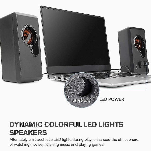 PC-høyttalere, PC-høyttaler Stereolyd Usb-drevet multimediehøyttaler med fargerikt LED-lys For stasjonær bærbar PC (to-pakning)