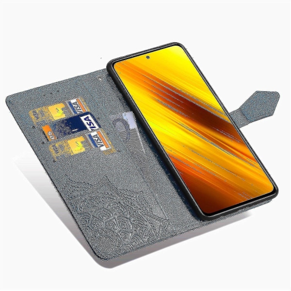 Xiaomi Poco X3 Pro etui Læder tegnebogscover Præg Mandala Magnetisk Flip Beskyttelse Stødsikker - Blå
