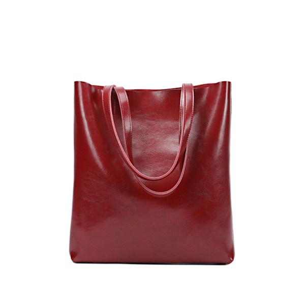 Stor Väska i Burgunder Ko-Läder 32x6x36cm Vår Sommar En-Axels Handväska Wine red About 32*6*36cm