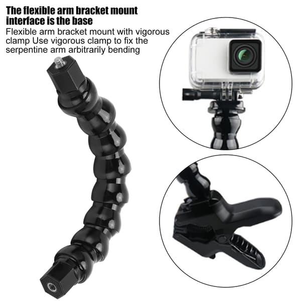 Flexibel Monopod Gooseneck Jaws Mount med 1/4 tums skruvhål