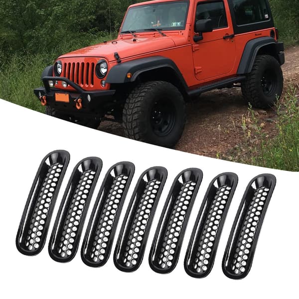7 stk Sort Bil Forreste Bumper Mesh Grill Passer til Jeep Wrangler JK 2007-2017