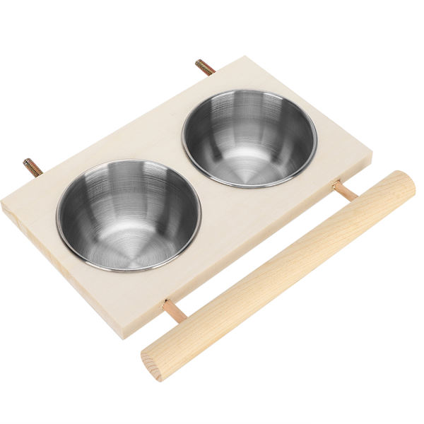 【NX】Papegøjefoderskål Rustfrit stål Madvandfoderbur Tilbehør med StandDouble Bowl