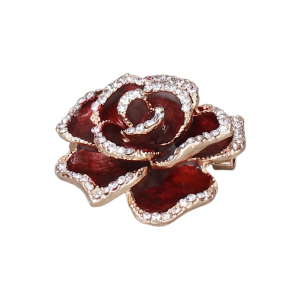 Brosch Pin Camellia Form Elegant Utsökt Strass utsmyckad Brosch för kvinnor Kläder Siden Halsduk Dekoration PresentRöd