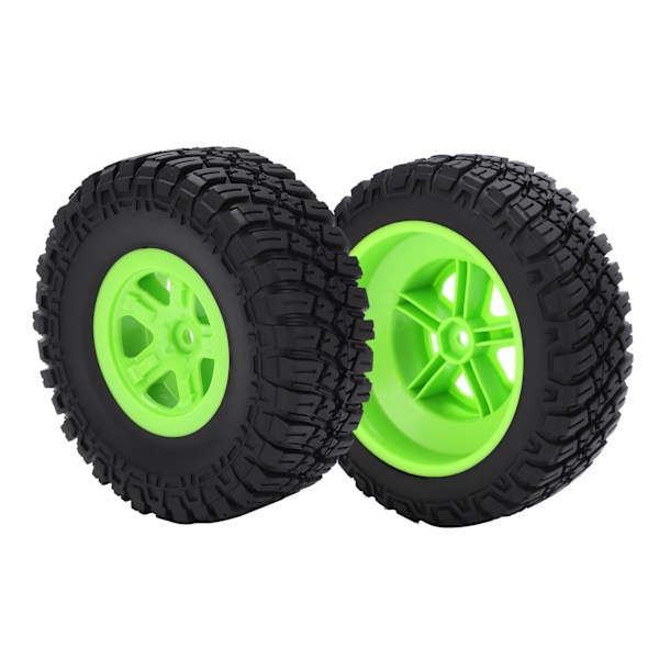 2 st RC-bil Däck 1/10 Slitstarkt Halksäkert B-typ Modellfordon Offroad Däck med Fluorescerande Grön Nav