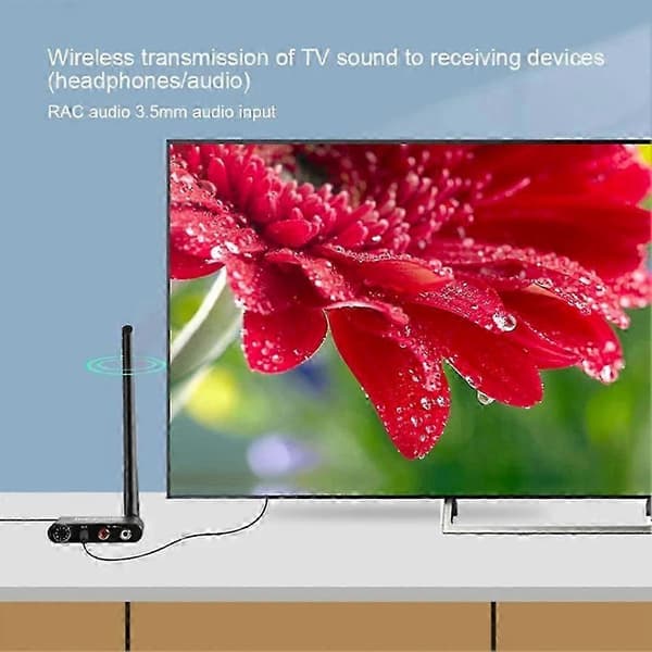 50M 2.4G Wireless Audio Transmitter and Receiver with 3.5mm R/V RCA Wireless Audio Adapter Compatible with