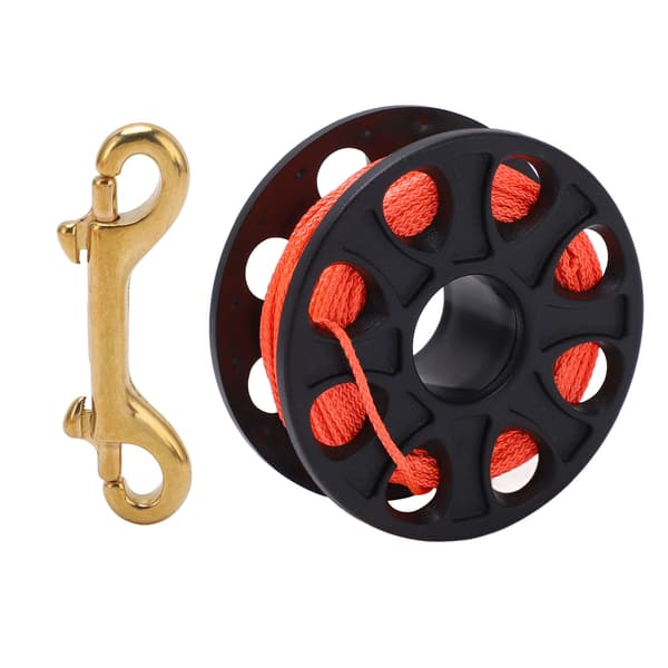 30M Dykker Spole Dykker Finger Spole med Dobbelt Endet Bolt Snap Clip Fluorescerende Orange Tråd Sort