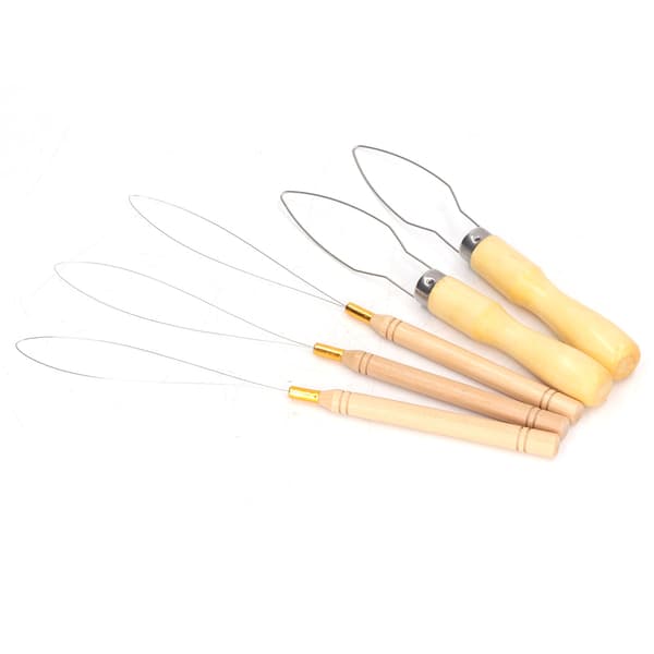 5 stk. Hårforlengelsesløkke Nål Treder Wire Pulling Hook Bead Tool for å lage knapper Elastiske bånd Trekksnorer