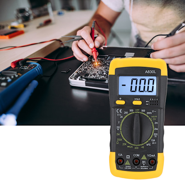 Multifunktionelt digitalt håndholdt LCD-multimeter AC DC Spænding Strømdetektor Gul Sort
