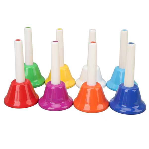 Hand Bell Set färgglada 8 Notes musikaliska legering Handbells för barn Vuxen bröllop