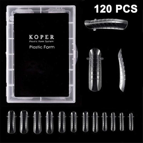 120 stk/etui Poly Nail Extension Gel Dual Forms Nail Builder Extension Gel Negleform Clear Full Cover Falske Nail Tips Dual Forms Akryl Negleformer combination 2