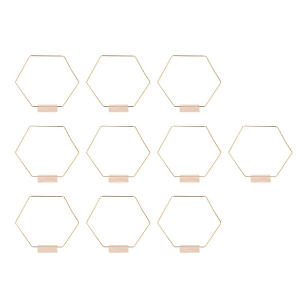 10 Set Skrivbords Blomsterbåge Hexagonal Metall DIY Bordskransring med Träbas för Bröllop Vardagsrum Guld