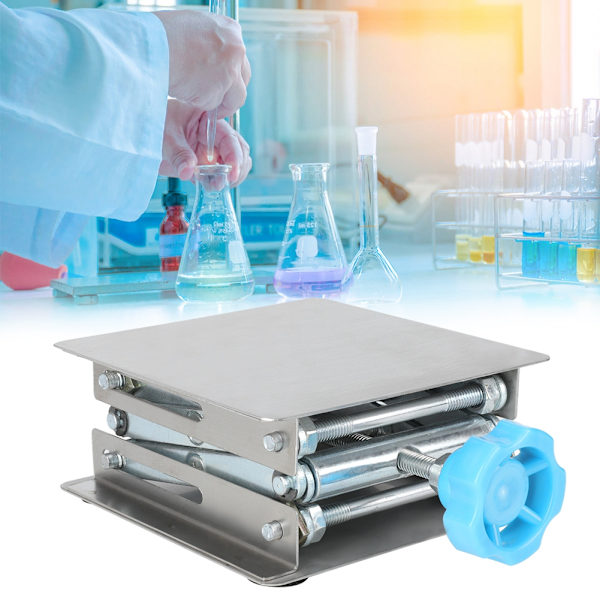 Rostfritt stål manuellt justerbart labbstativbord Laboratorielyftplattform Experimentverktyg