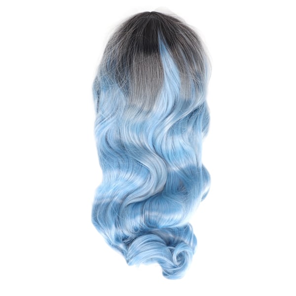 Gradient Blå Paryk Varmebestandig Midtdel Lang Bølget Krøllet Paryk Syntetisk Paryk til Daglig Brug Cosplay Halloween
