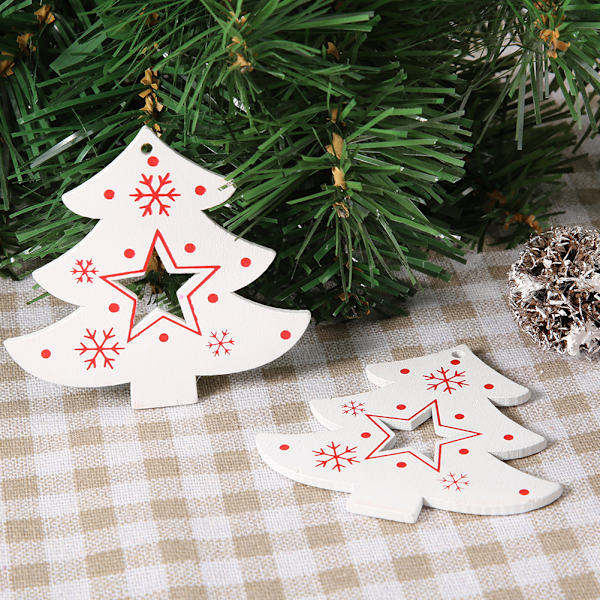 50 st trähänge dekorativ prydnad Hem DIY-tillbehör Målad konst Xmas Tree White