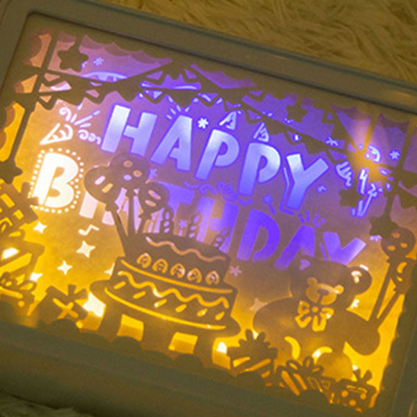 Papercut Light Box Mjukt Varmt Ljus Romantisk USB Batteridriven 3D Pappersskulpturlampa för Sovrum Kontor Fest Typ 4 (Manuell Brytare)