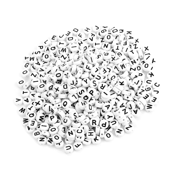 500 stk Runde Akryl Enbogstavsperler A-Z Hvide Perler DIY Armbånd Halskæde Tilbehør