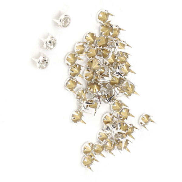 50 kpl 7 mm DIY Hopeakäpäläinen Pyöreä A-Luokan Kristalli Strass Hanttöille ja Koristeluun (Valkoinen)