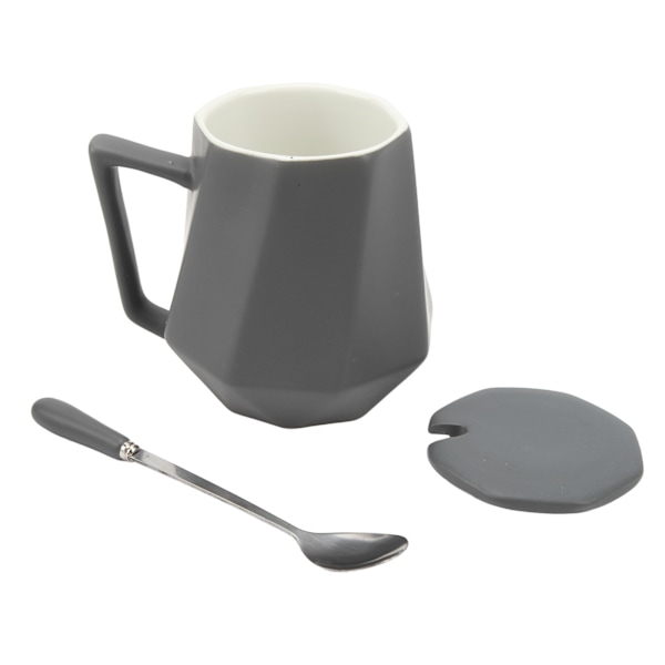 Keramiske Kaffe Krus Innovative Enkle Polyhedron Geometri Keramiske Tekrus med Låg til Hjem Kontor 450ml Grå