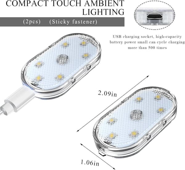 【NX】2/4-pakning trådløse LED-billys, USB oppladbare interiørlys hvite White 2pcs