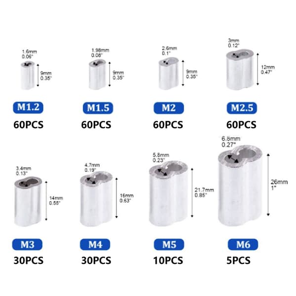 315 stk. Krympeøje af aluminium M1.2 M1.5 M2 M2.5 M3 M4 M5 M6 Hardwaredele