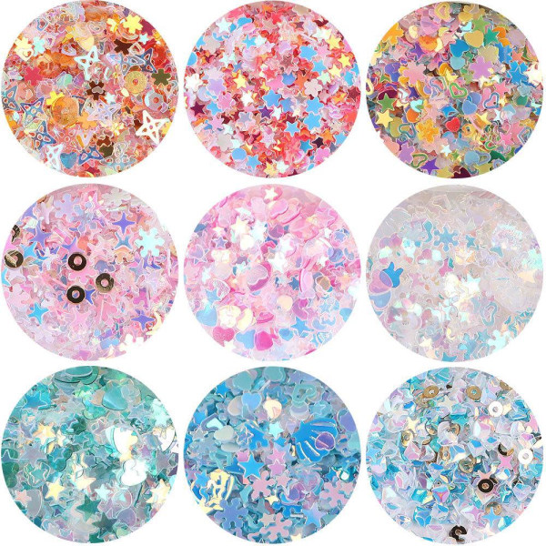 180g Blandede paljetter Nail Magic Paljetter 20g diy Beauty Shell Moon Star (9 farger)