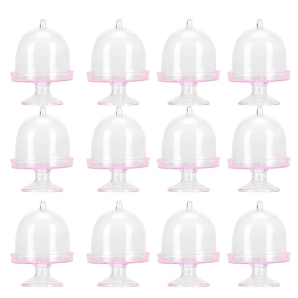 12 Sæt Mini Slikboks Kage Stativ Cupcake Slik Display Tallerken med Låg Fest Tilbehør Pink