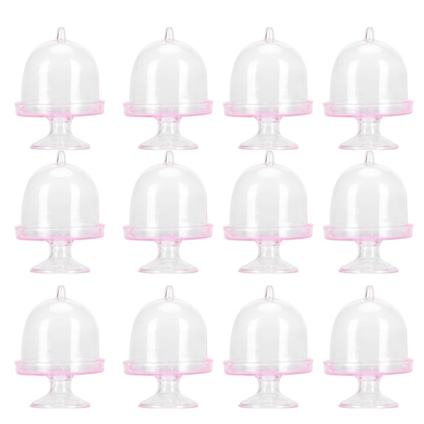 12 Set Mini Candy Box Cake Stand Cupcake Candy Display Plate with Lid Party SuppliesPink