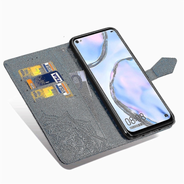 Huawei P40 Lite 4g etui Læder tegnebogscover Emboss Mandala Magnetic Flip Protection Stødsikker - Blå