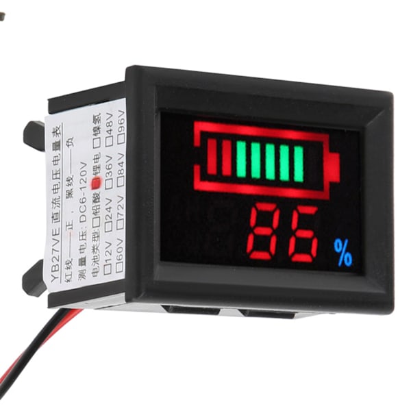 YB27VE Elbil Digital LED Spænding og Strøm Dual Meters Tester Batteri Strøm Display Spændingsmåler Lithium Batteri 48V