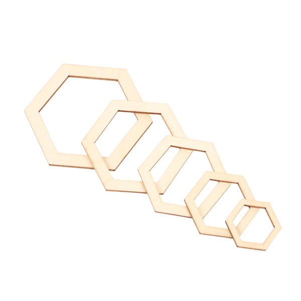 205 st hexagonala träutskärningar 5 storlekar Lätt hållbar Luktfri tomma träbitar för dekoration DIY Craft