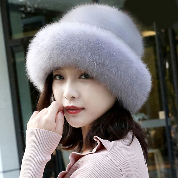 Vinterhattar kvinders nye slumpartade mode öronvarma imitation minkpälsförtjockningshattar Gray