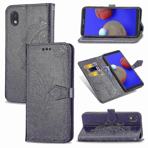 Samsung Galaxy A01 Core Case Läderplånboksfodral Emboss Mandala Magnetic Flip Protection Stötsäker - Fiolett
