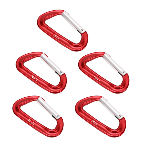 5 stk. Klatrekarabiner i Aluminium Legering 12KN (2697 Lbs) Heavy Duty D-Ring Karabiner Klips til Camping Vandreture Udendørs Rød