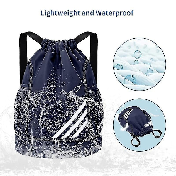 Sports Drawstring Backpack med Multi-Pockets, Stor Kapacitet, Vattentät och Hållbar - Ljusgrå