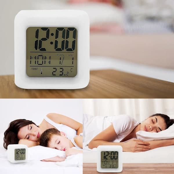 LED Alarm Clock Bedside 7 Colors Display Digital Clock Kids Alarm Clock with Snooze Function Night Light Temperature Time Date