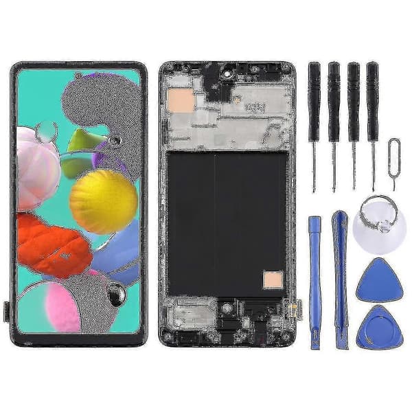TFT LCD-skærm til Samsung Galaxy A51 4g digitaliserer komplet montering med ramme (sort) - JA