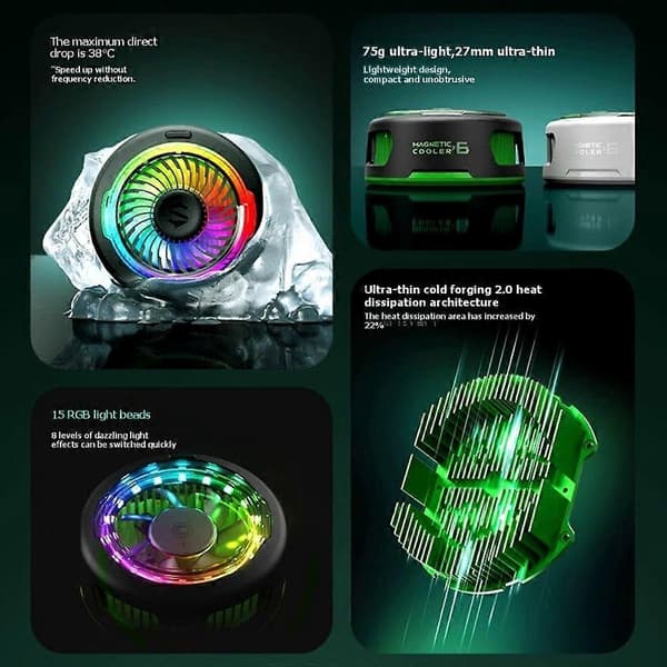 Black Shark 6 Magnetisk køler Hurtig telefonkøler Spillekøleventilator til iPhone 17 Xiaomi Huawei Samsung Mobiltelefon Tablet Musta