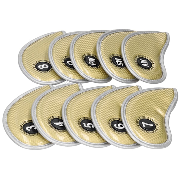 10 kpl Golf Iron Head Covers -suojukset, varren numerot, suojaava PU-vedenpitävä golfvaruste, kulta